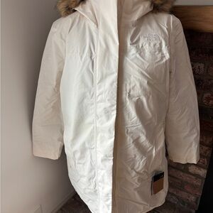 The North Face White Parka with Fur Trim